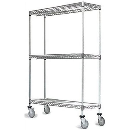 18" Deep x 24" Wide x 60" High 3 Tier Stainless Steel Wire Mobile Shelving Unit with 1200 lb Capacity