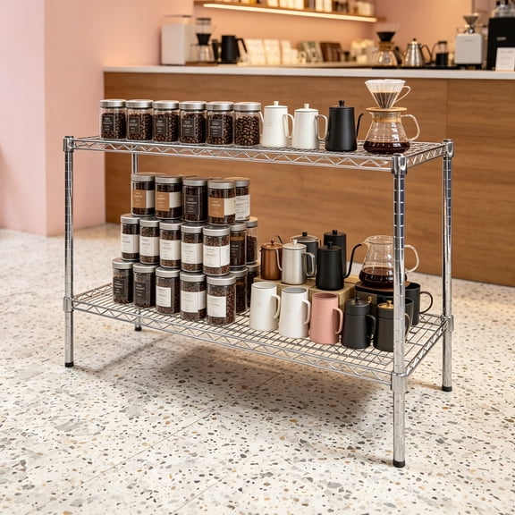 18" Deep x 42" Wide x 27" Height Wire Shelving Kit, 2-Tier Commercial Storage Rack Unit