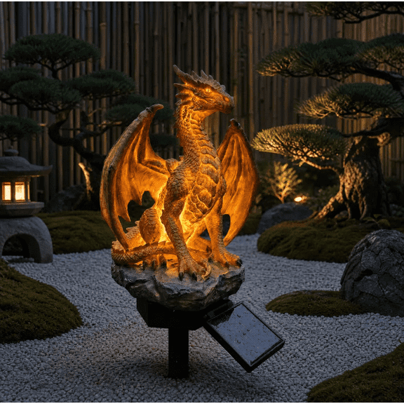 18'' Dragon Legacy Golden Ember Edition Solar Garden Light, 2026 New Ancient Lore Themed Dragon Solar Lighted Statue, Enchanting Evening Backyard Atmosphere Maker, Summer Halloween Decorations