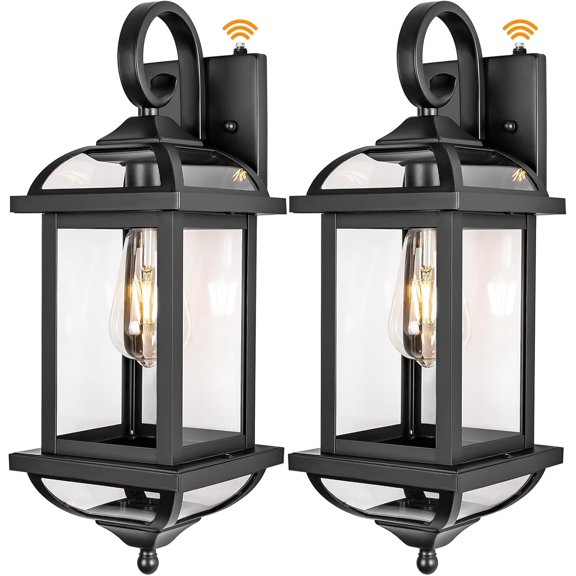 18” Dusk to Dawn Outdoor Lights for House 2-Pack, Anti-Rust Aluminum Exterior Light Fixtures with Fully Enclosed Bottom Outside Wall Lanterns IP65 Waterproof Porch Lights, Modern Black