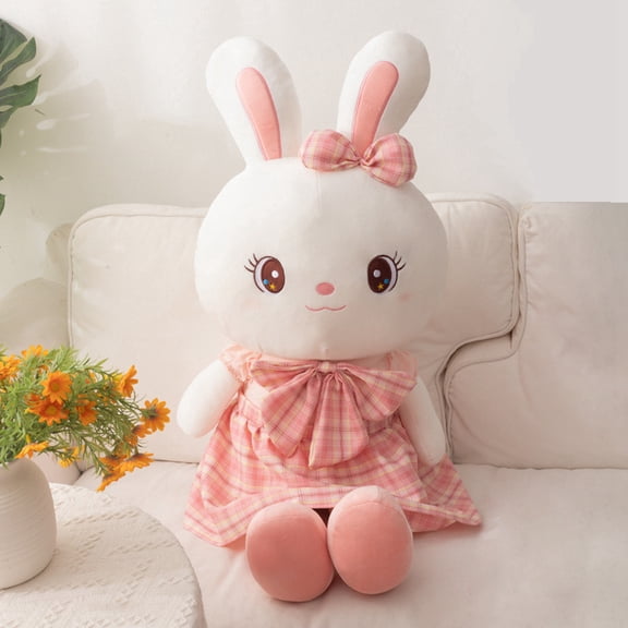 18" Easter Bunny Plush in Dress, Large Wearing Dress Rabbit Stuffed Animal, Spring Holiday Home Decor, Table Centerpiece and Seasonal Gift(B)