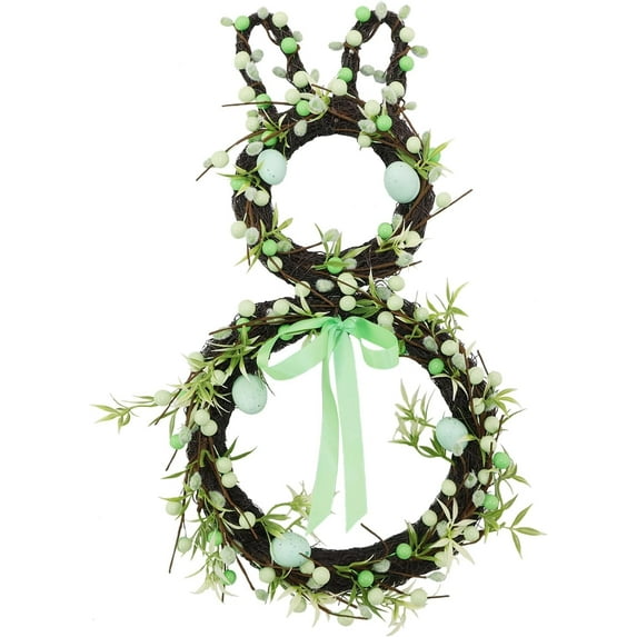 18" Easter Bunny Wreath – Small Bunny Shape Wreath with Pink Green & Yellow Berry and Egg Decorations, Front Door Easter Decor, Spring Wreaths for Home and Porch