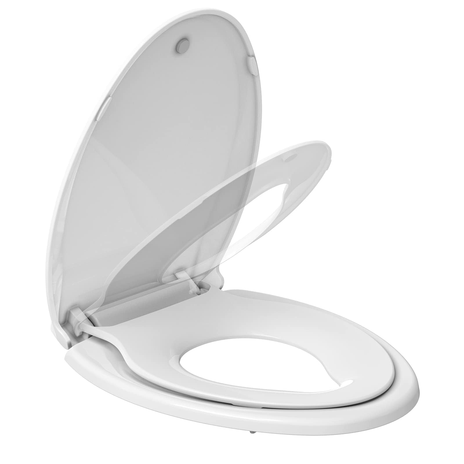 18" Elongated Toilet Seat with Child & Adult,No-Wobble Design, Easy Clean White Bathroom Replacement, Fits Standard American Toilets, Ideal for Seniors, Apartments & Rental Homes