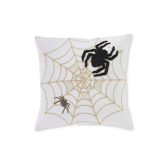 18" Embroidered Spiders & Web Pillow