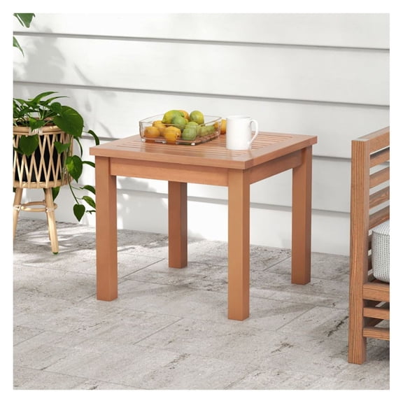 18" Eucalyptus Wood Outdoor Side Table - Adirondack End Table, Patio Furniture, Slatted Tabletop, Orange, Square, 18x18 Inch