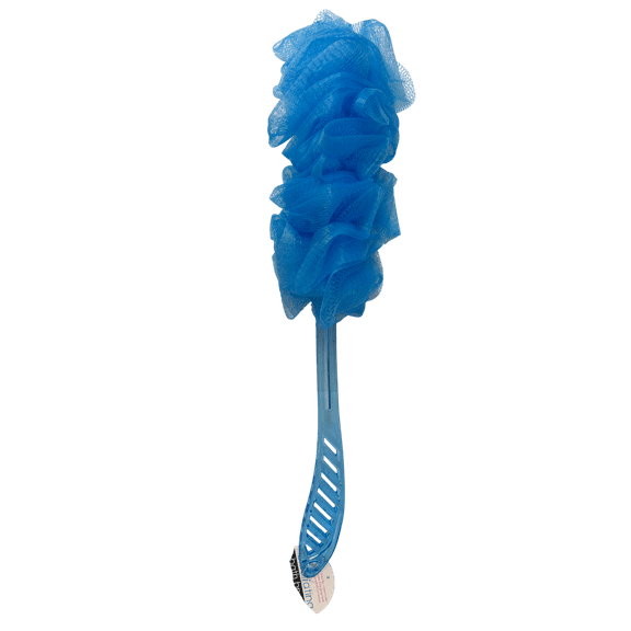 18 in Exfoliating Bath Brush, Long Handle, Promotes Healthy, Vibrant Skin with Full Lather, Ideal for Hard to Reach Areas, Everyday Shower Use, Features Hanging Loop for Easy Storage, Drying, Blue