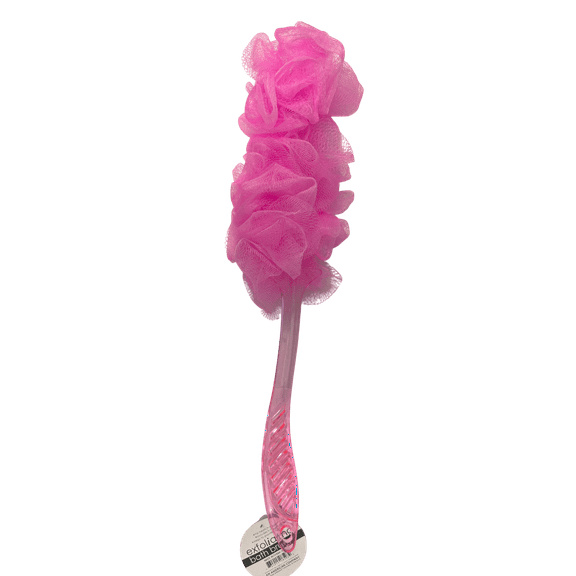 18 in Exfoliating Bath Brush, Long Handle, Promotes Healthy, Vibrant Skin with Full Lather, Ideal for Hard to Reach Areas, Everyday Shower Use, Features Hanging Loop for Easy Storage, Drying, Pink