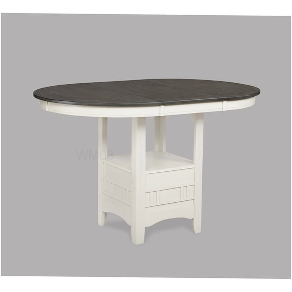 18" Extendable Leaf Wood Dining Table with Storage Shelf, Cream Gray Two-Tone Finish Counter Height Pedestal Table for Dining Room
