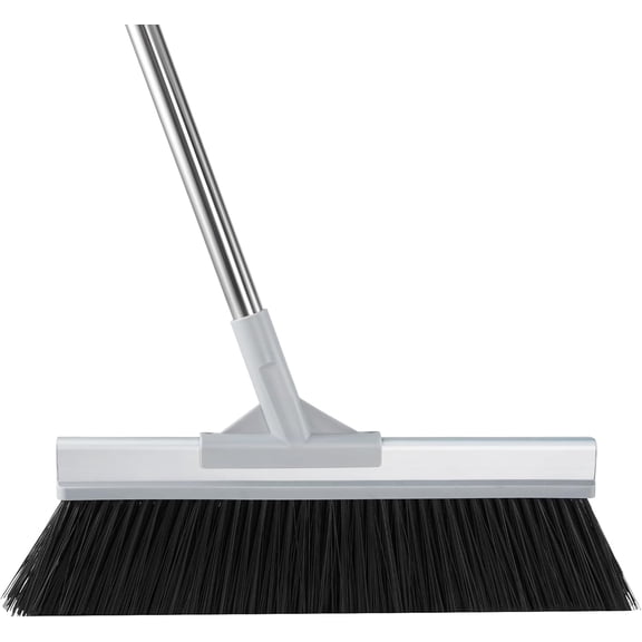 18" Extra Wide Heavy Duty Broom, Aluminum Reinforced Commercial Broom for Driveway and Garage, 60" Adjustable Handle, 29% More Sweeping Area for Concrete, Patios, Decks, Workshops