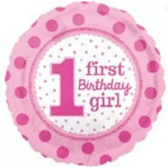 18" FIRST BIRTHDAY GIRL Dots Balloon &bull; Party Supplies Decorations Foil Mylar Balloon