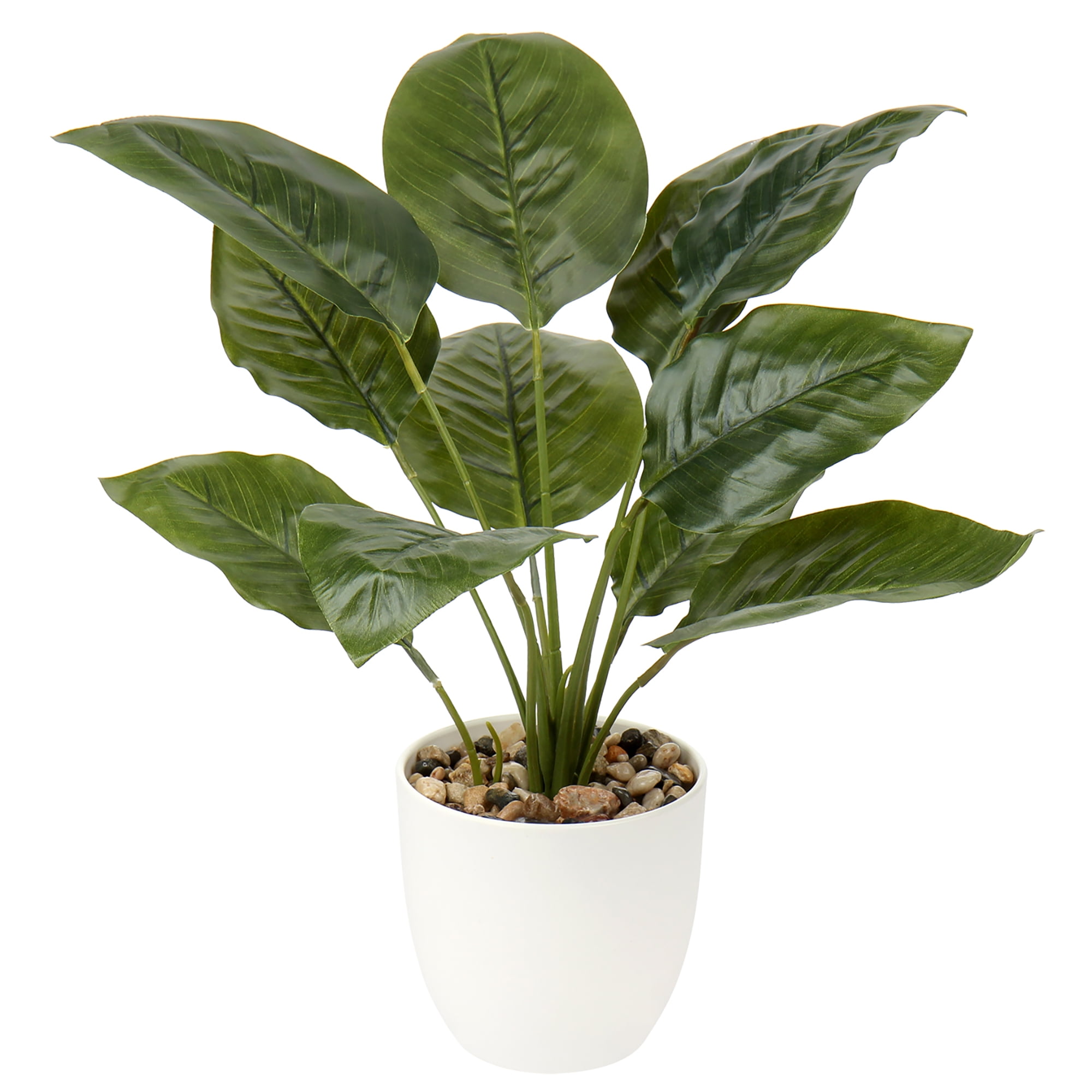 18'' Green Plastic Fern Topiary in White Pot