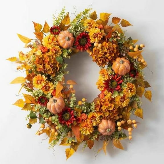 18" Fall Wreaths for Front Door Autumn Maples Leaf Pumpkin Pine Cone Berry Wreath Decorations for Thanksgiving Halloween Farmhouse Harvest Home Outdoor Indoor Window Wall