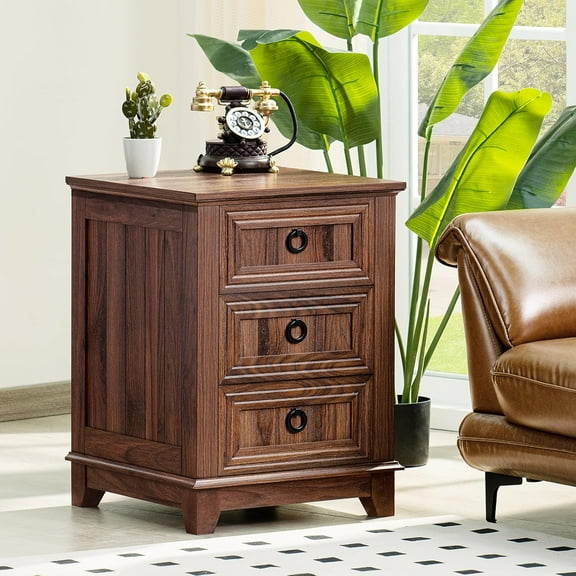 18" Farmhouse Night Stand with 3 Drawers, Wood End Table Dresser for Bedroom, Retro Nightstand, Bed Side Table with Metal Handle, Bedside Cabinet for Bedroom Living Room, Closet