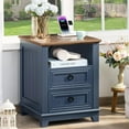 thumbnail image 1 of 18" Farmhouse Night Stand with Charging Station, 2 Drawers End Table Dresser for Bedroom, Blue Wooden Nightstand, Bed Side Table with Open Shelf, Bedside Cabinet for Living Room, Closet, 1 of 8