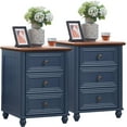 thumbnail image 1 of 18" Farmhouse Night Stand Set of 2, Blue Wood Nightstand with 3 Drawers, Bedside End Table with Storage and Roman Column, Bed Side Tables Cabinet for Bedroom, Living Room, and Closet, 1 of 9