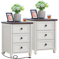 18" Farmhouse Night Stand Set 2, White 3 & 3 Drawers Wood Nightstand, Bedside End Table with Storage and Roman Column, Bed Side Tables Cabinet for Bedroom, Living Room, and Closet