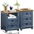 thumbnail image 1 of 18" Farmhouse Night Stands Set of 2 with Charging Station, 2 & 3 Drawers End Table Dresser for Bedroom, Blue Wooden Nightstand, Bed Side Table with Open Shelf, Bedside Cabinet for Living Room, 1 of 9