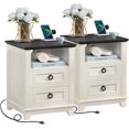 thumbnail image 1 of 18" Farmhouse Night Stands Set of 2 with Charging Station, 2 Drawers End Table Dresser for Bedroom， Wooden Nightstand, Bed Side Table with Open Shelf, Bedside Cabinet for Living Room（White）, 1 of 8