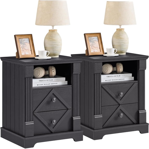 18" Farmhouse Nightstand with Charging Station,2 Interchangeable ...