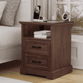thumbnail image 1 of Hommpa 2 Drawers Farmhouse Nightstand with Charging Station, Rustic Bedside Tbale with Drawers for Bedroom, Vintage End Table with Open Shelf for Living Room, Side Table, Brown, 1 of 11
