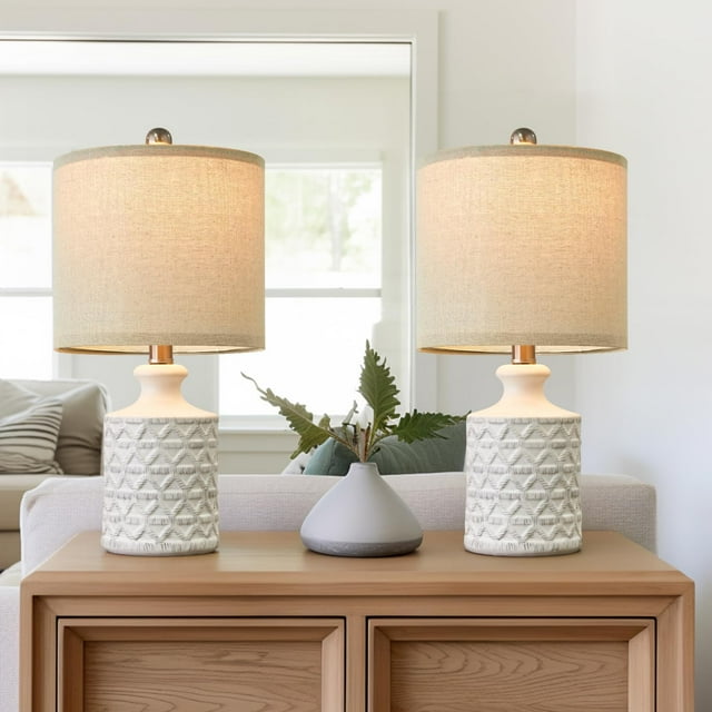 18" Farmhouse White Ceramic Table Lamp Set of 2 for Living Room Small Beside Lamp Bedroom Nightstand Lamp End Small Table Lamps