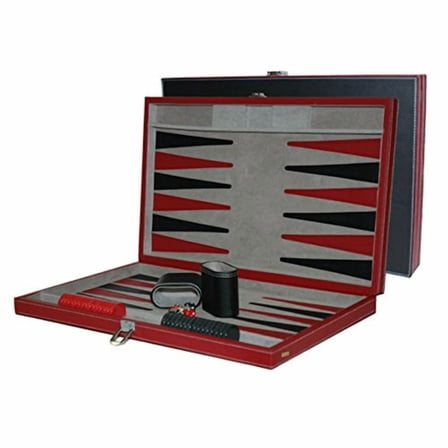 18-Inch Faux Leather Backgammon Game Set – Portable Recreational Board in Black & Red