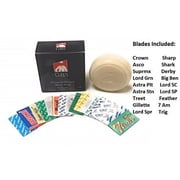 18 Feather, Astra, Derby, Bic, Super Max, Lord Sampler Blades -- Plus Gbs 3 Oz Ocean Driftwood Shave Soap