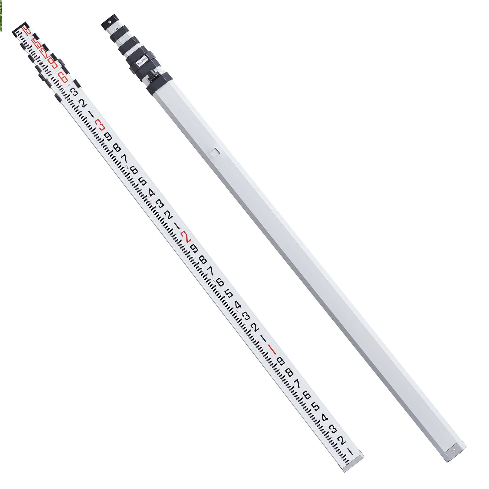 18-Feet Aluminum Grade Rod, 6-Section Telescopic Measuring Rod with Double-Sided 1/10ft Scale, Bubble Level & Carrying Bag for Surveying Houses Walls Floors