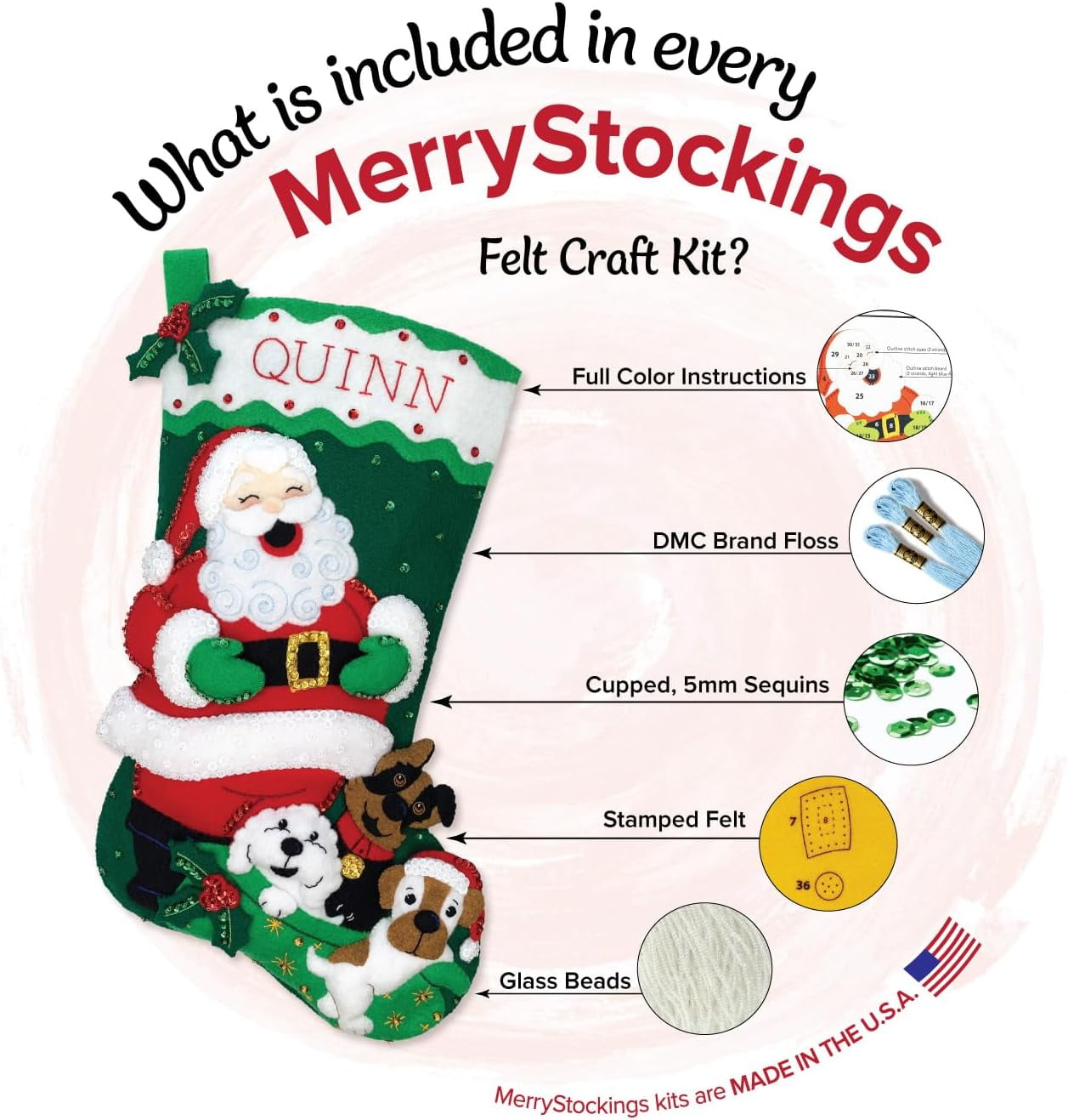 18" Felt Applique Christmas Stocking Kit, Cowboy Claus. DIY, Sequins ...