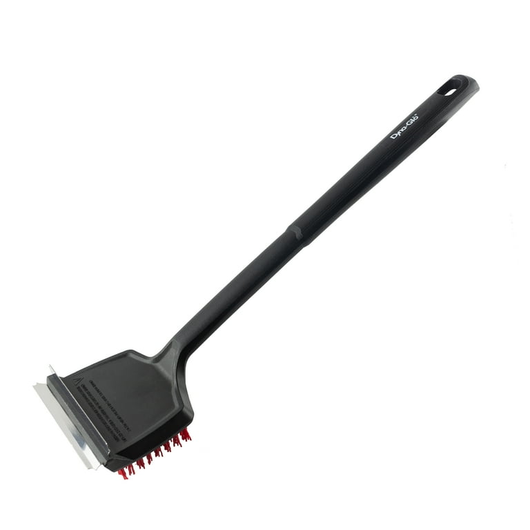 Safe/Clean Ceramic Nylon Grill Brush with Scraper - Metal Bristle