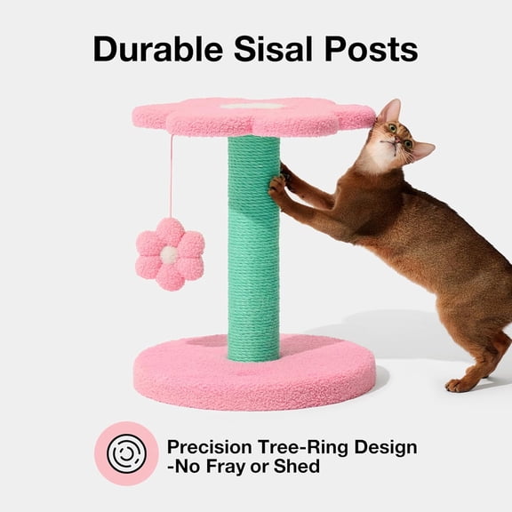 18" Flora Cat Tree, Sisal Scratching Posts with Hanging  Toy, Indoor Cats Furniture Activity Center for Cats Kittens, Pink
