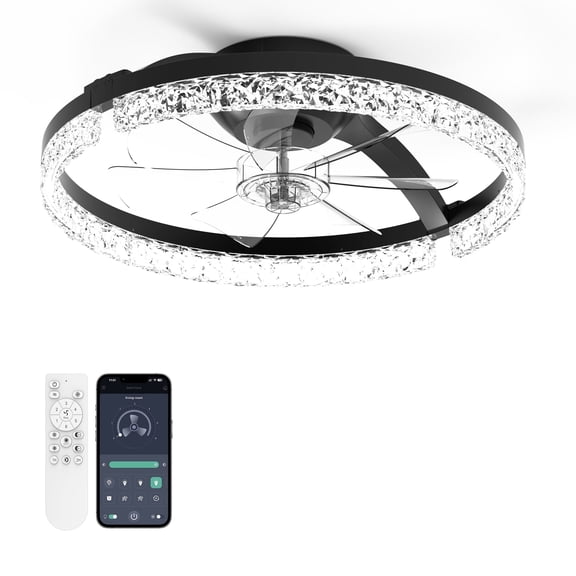 18" Modern Foldable Black Ceiling Fan with Light Remote & App Control, 6 Wind Speeds 3CCT LED Dimmable Low Profile Flush Mount