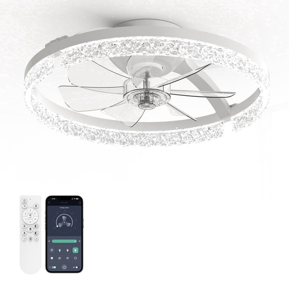 18" Modern Foldable White Ceiling Fan with Light Remote & App Control, 6 Wind Speeds 3CCT LED Dimmable Low Profile Flush Mount