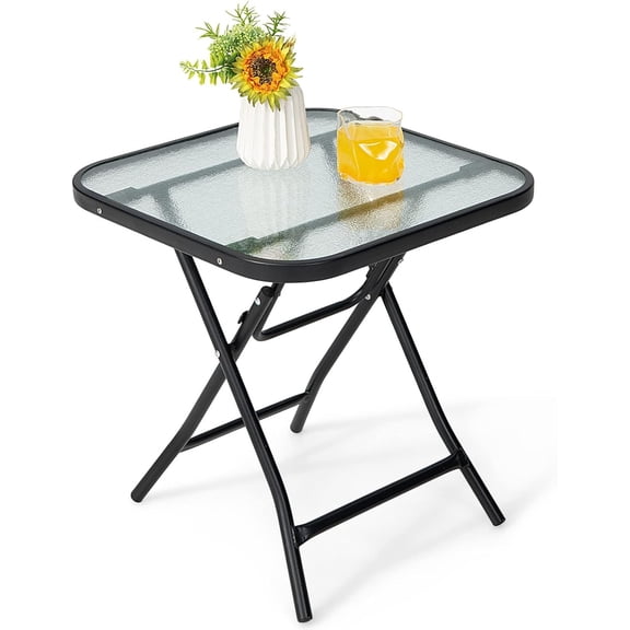 18 Folding Square Glass Side Table, Portable Patio Bistro Coffee Table with Tempered Glass Tabletop, Solid Steel Structure, Ideal for Poolside Backyard Living Room