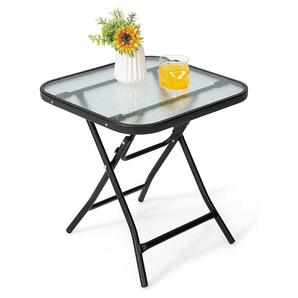18'' Black Folding Square Steel and Glass Side Table