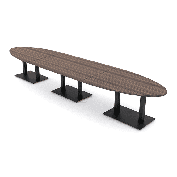 18-Foot Large Modular Powered Conference Table Oval Shape Black Bases
