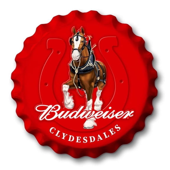 Desperate Enterprises 18 Inch Formed Aluminum Bud Clydesdale Bottle Cap Sign Multicolor Metal Wall Decor for Home Bar or Man Cave