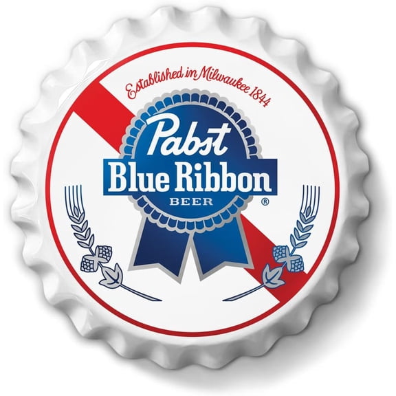 Desperate Enterprises 18 Inch Formed Aluminum PBR Bottle Cap Sign Multicolor Metal Wall Decor Vintage Beer Style for Home Bar or Man Cave