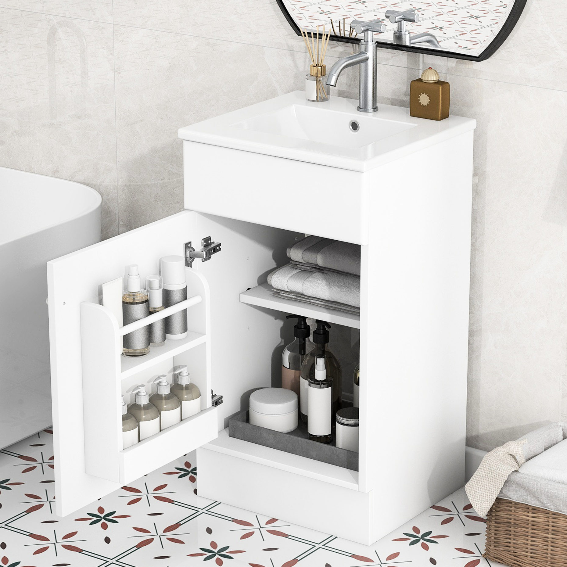 18" Freestanding Vanity - Sink, Soft Closing, MDF & Ceramic