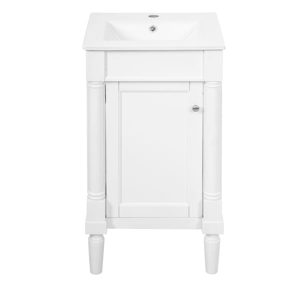 18" French Style Bathroom Cabinet with Storage, Small Space Solution with Ceramic Sink, Adjustable Shelf