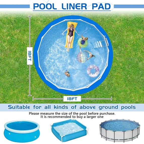 18 Ft Pool Liner Pad for Round Above Ground Pools - Thickened PE Material, Dual-Color Design for Pool Bottom Protection