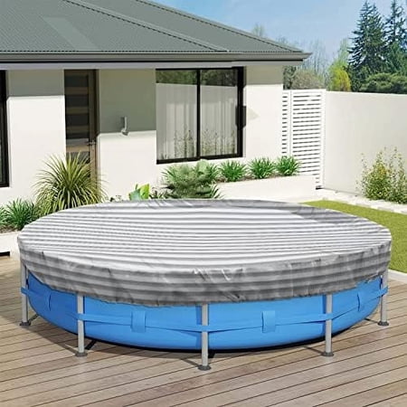 18 Ft Round Pool Cover For Above Ground Pools, Swimming Pool Cover Protector Winter Safety Cover (Gray White Stripes)