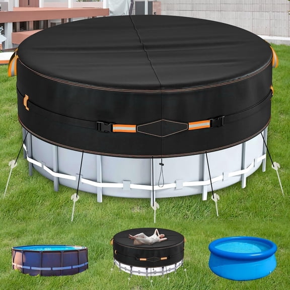 18 Ft Round Pool Cover with Superior Windproof Design, Swimming Pool Cover for Above Ground Pools, with Reflective Strips Ideal for UV Resistant, Waterproof, Weatherproof and Dustproof