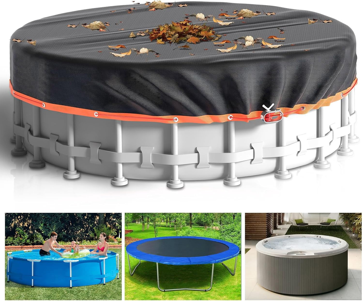 18 Ft Round Pool Covers for Above Ground Pools 420D Oxford Fabric ...