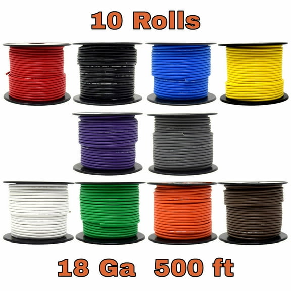 18 GA 500 Feet Audiopipe Primary Power Wire Remote Car Audio Home (10 Rolls)