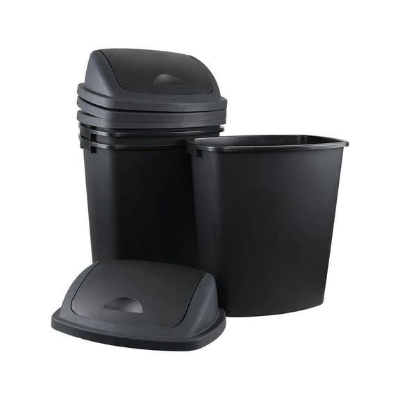 18 Gallon /70 L Swing Lid Large Garbage Bins, 4-Pack, Commercial Grade Plastic Trash Cans for Restaurants, Garages, Conference Rooms, Indoor Household and Commercial Use, Black
