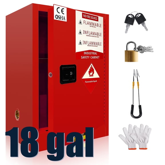 18 Gallon Flammable Storage Cabinet, 35(H) x 23(L) x 18.11(D) Inch Galvanized Steel Adjustable Thickened Shelf Red, Fireproof Liquid Storage, Hazardous Storage Cabinets, Safety Cabinets for Workshop