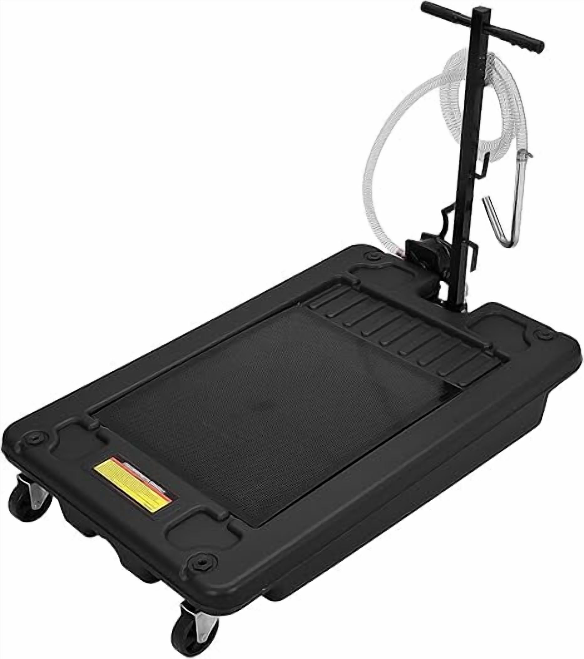 18 Gallon Oil Drain Pan, Low Profile Oil Drain Pan with Pump, Oil Change Pan with T Foldable Hand and Wheels, 8FT Hose Oil Drain Cart for Car, SUV, Trucks