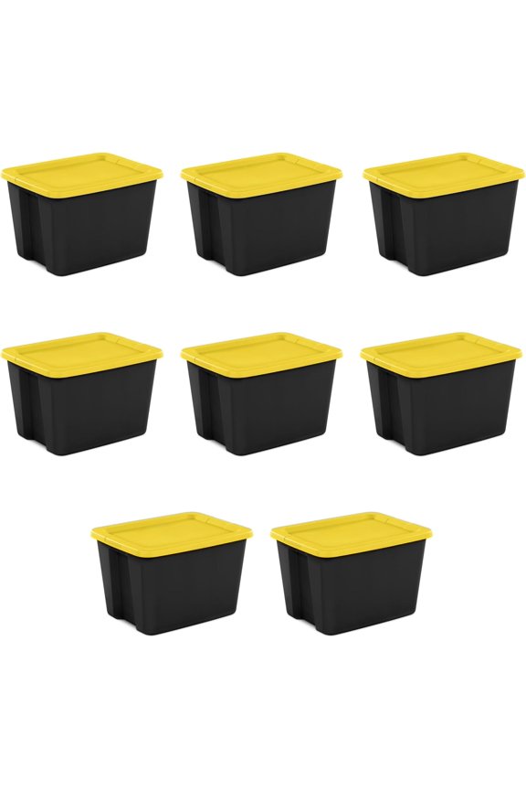 18-Gallon Plastic Storage Bins with Snap-on Lids – 8-PACK, Home Organization Essential (Black and Yellow)