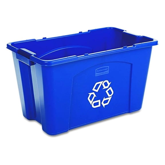 18 Gallon Recycling Bin - Stackable Paper & Packaging Container - Indoor/Outdoor Use - Blue Plastic Recycle Box for Home, Garage & Facility